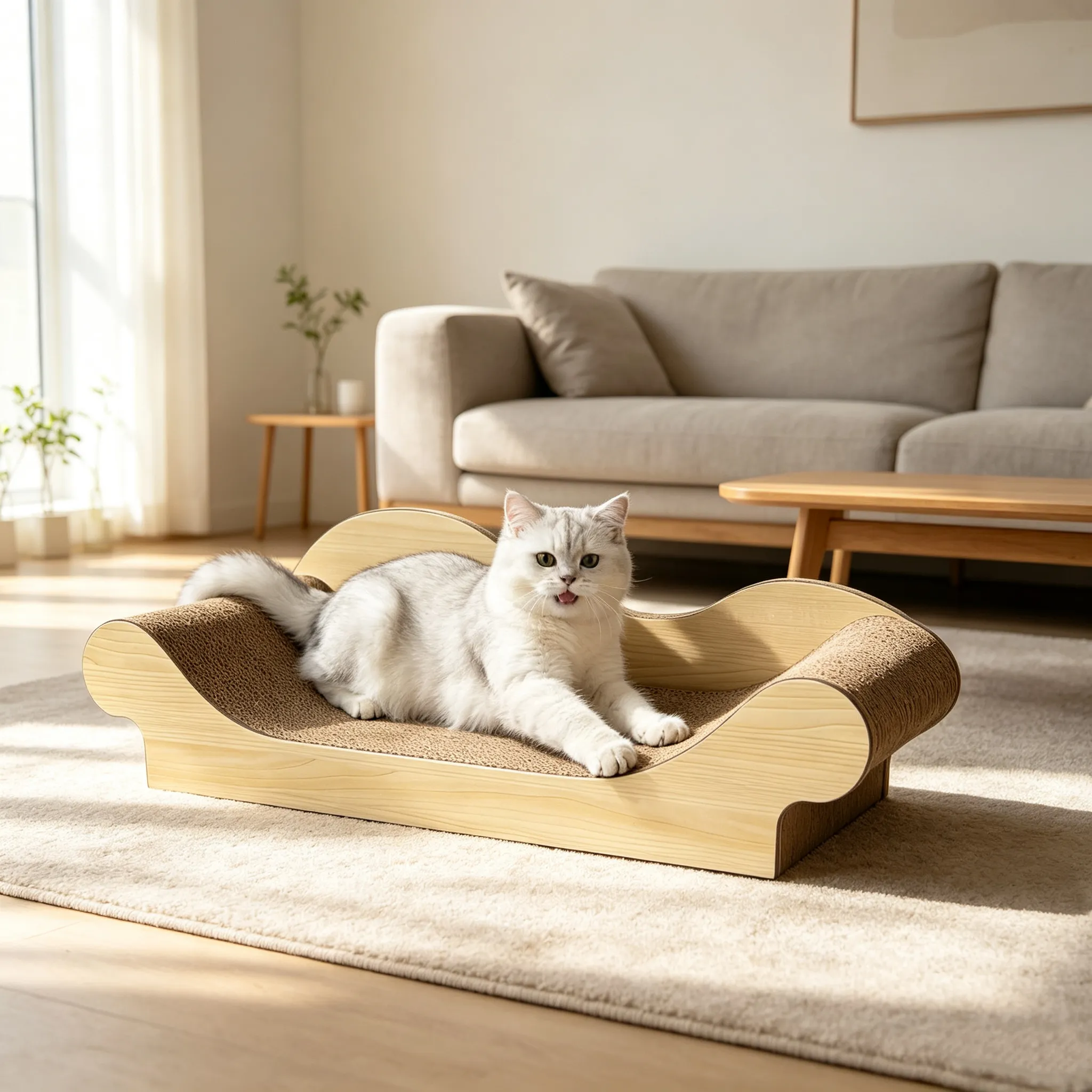 Custom Bulk Imitation Wood Wave Sofa Cat Scratcher ZB-0079