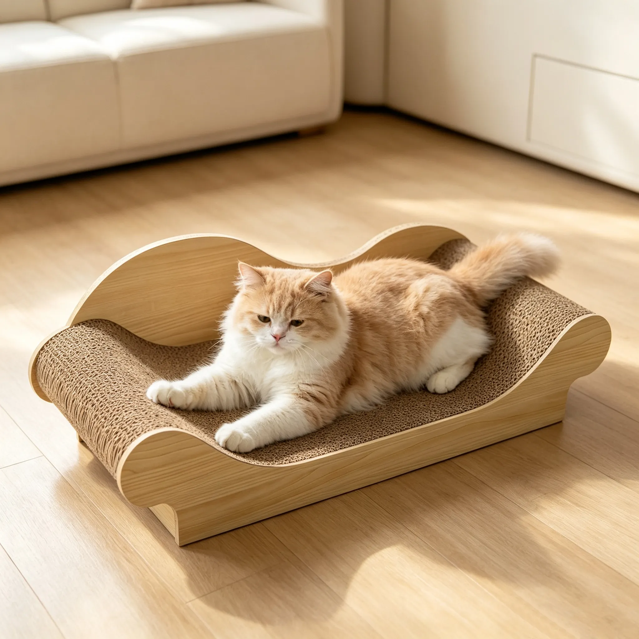 Custom Bulk Imitation Wood Wave Sofa Cat Scratcher ZB-0079