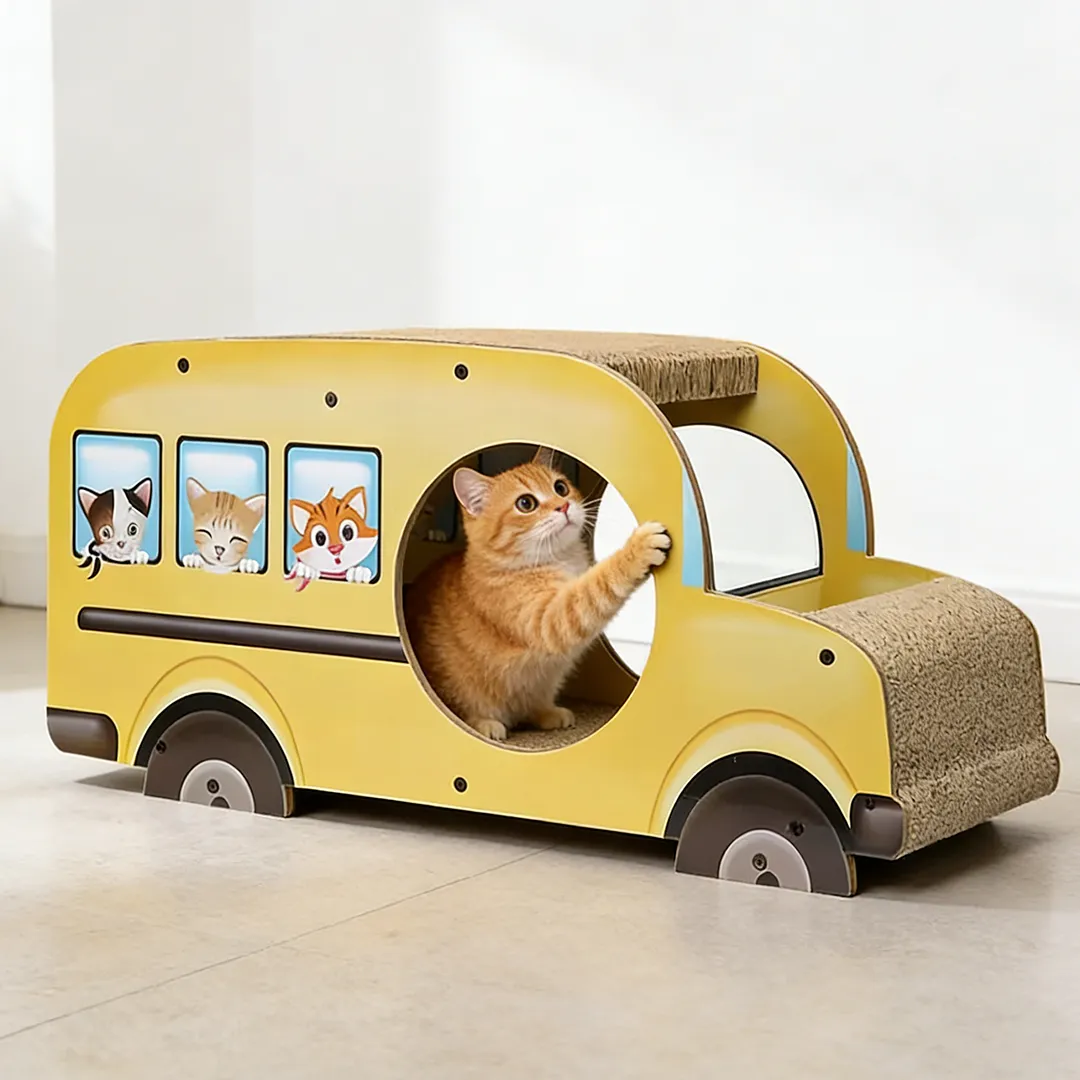English: Hot Selling Custom School Bus Multi-functional Cat Scratcher ZB-0066