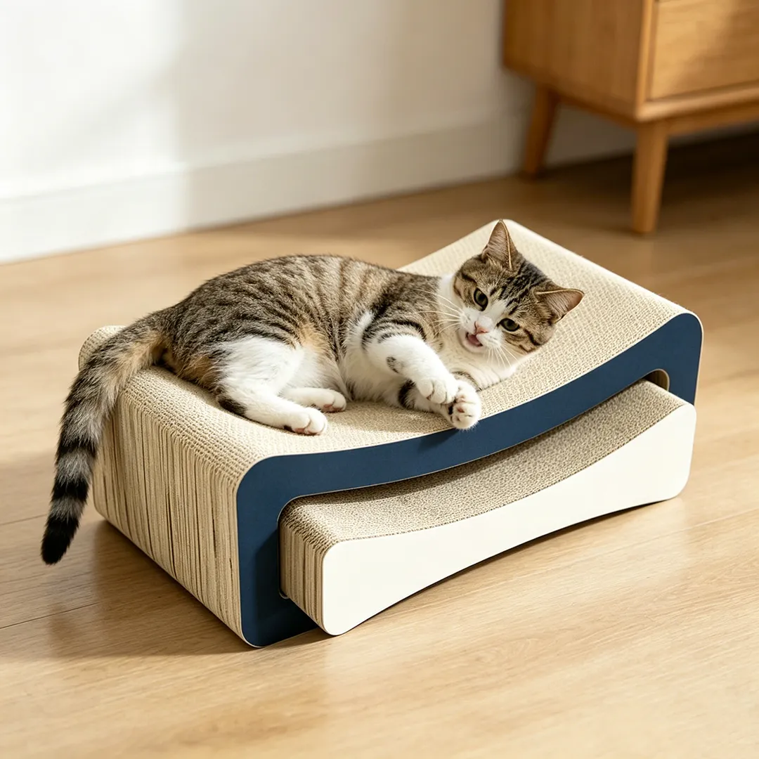 High-end Custom Mother-Kitten Color-Block Layered Cat Scratcher ZB-0146