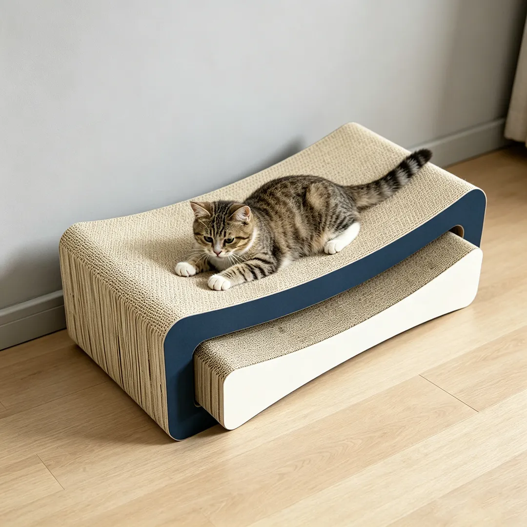 High-end Custom Mother-Kitten Color-Block Layered Cat Scratcher ZB-0146