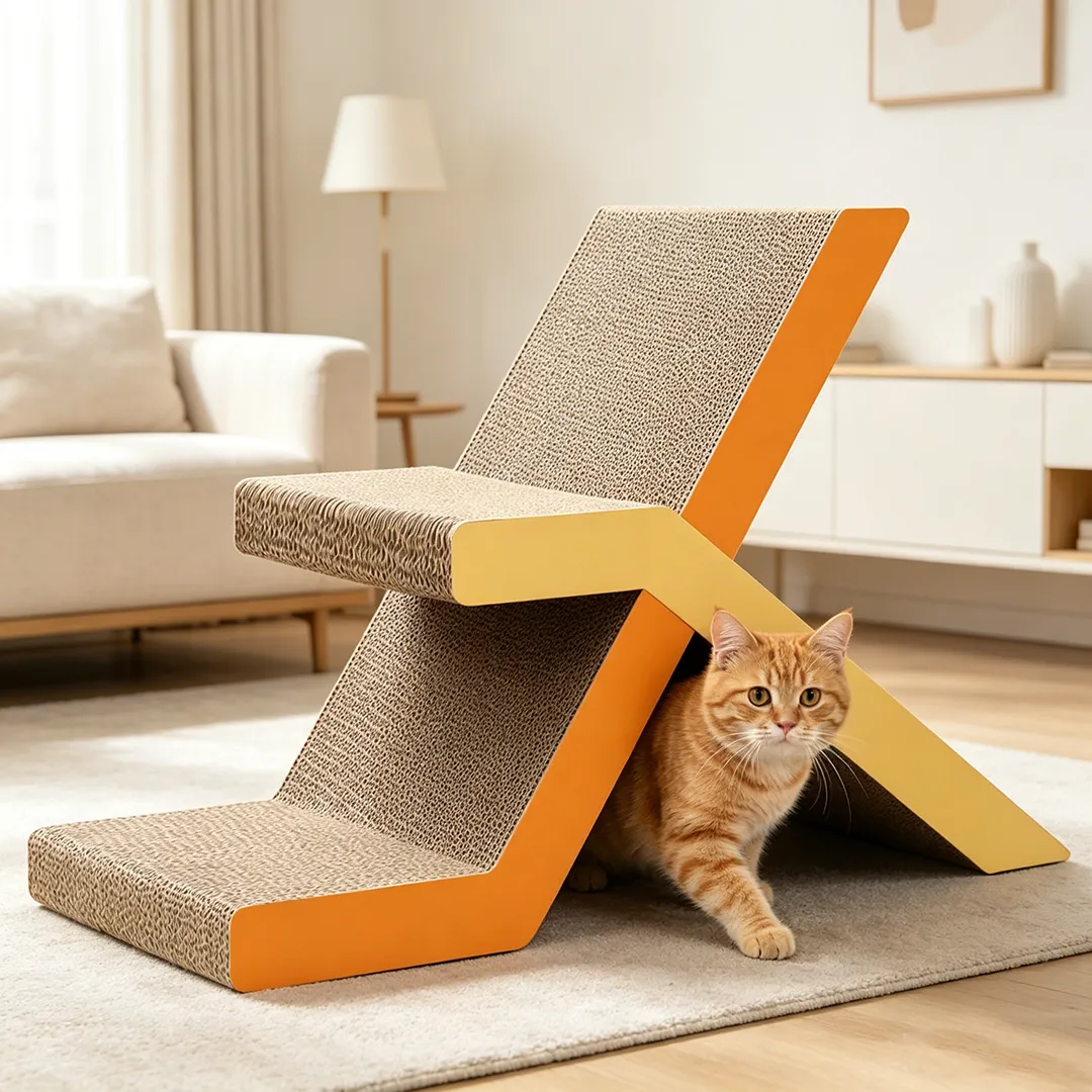 High Quality Custom X-Shaped Interlock Color-Block Cat Scratcher, Model ZB-0169