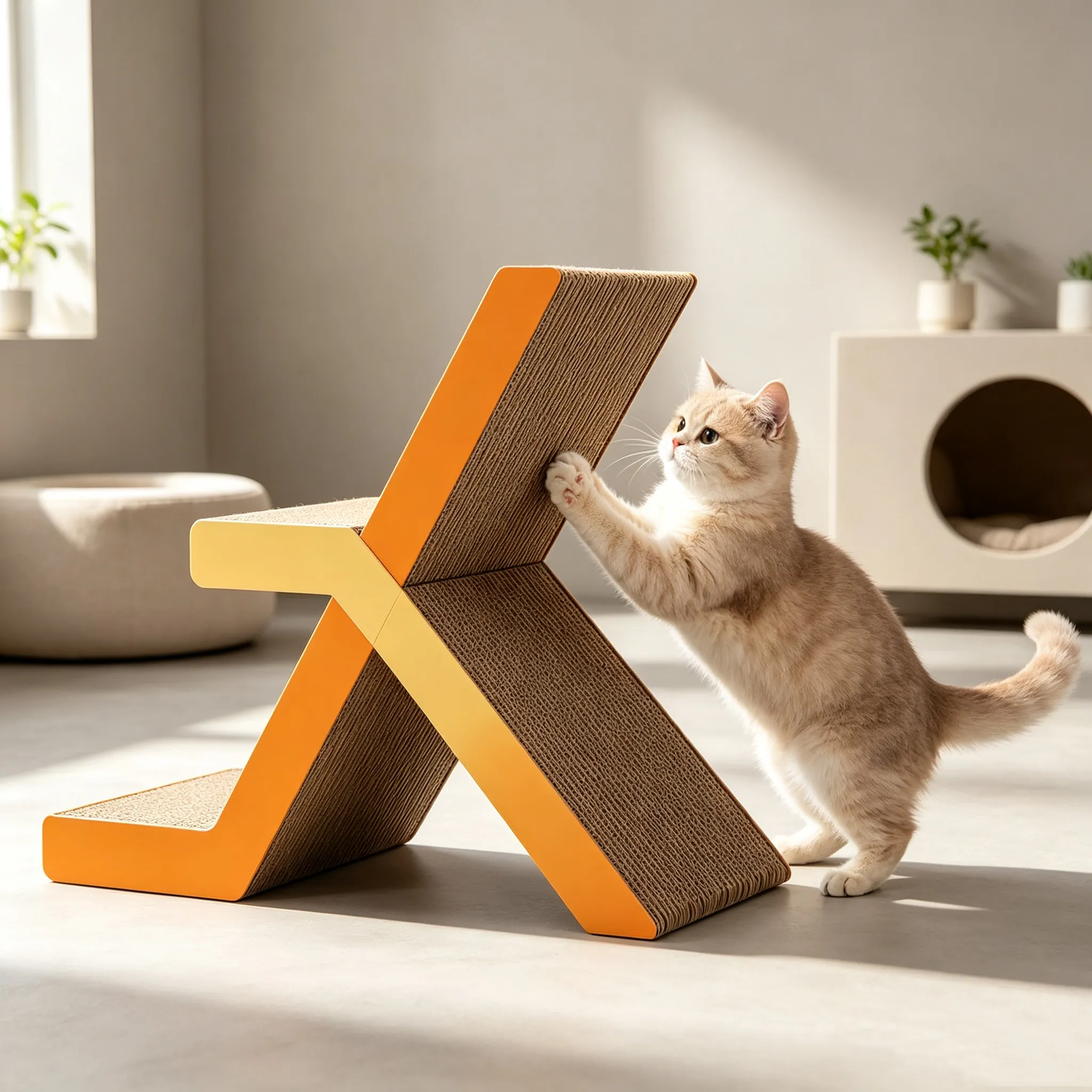 High Quality Custom X-Shaped Interlock Color-Block Cat Scratcher, Model ZB-0169
