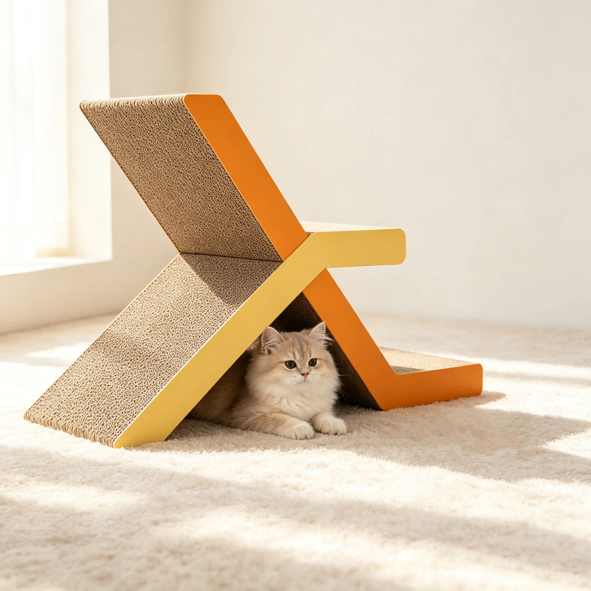 High Quality Custom X-Shaped Interlock Color-Block Cat Scratcher, Model ZB-0169
