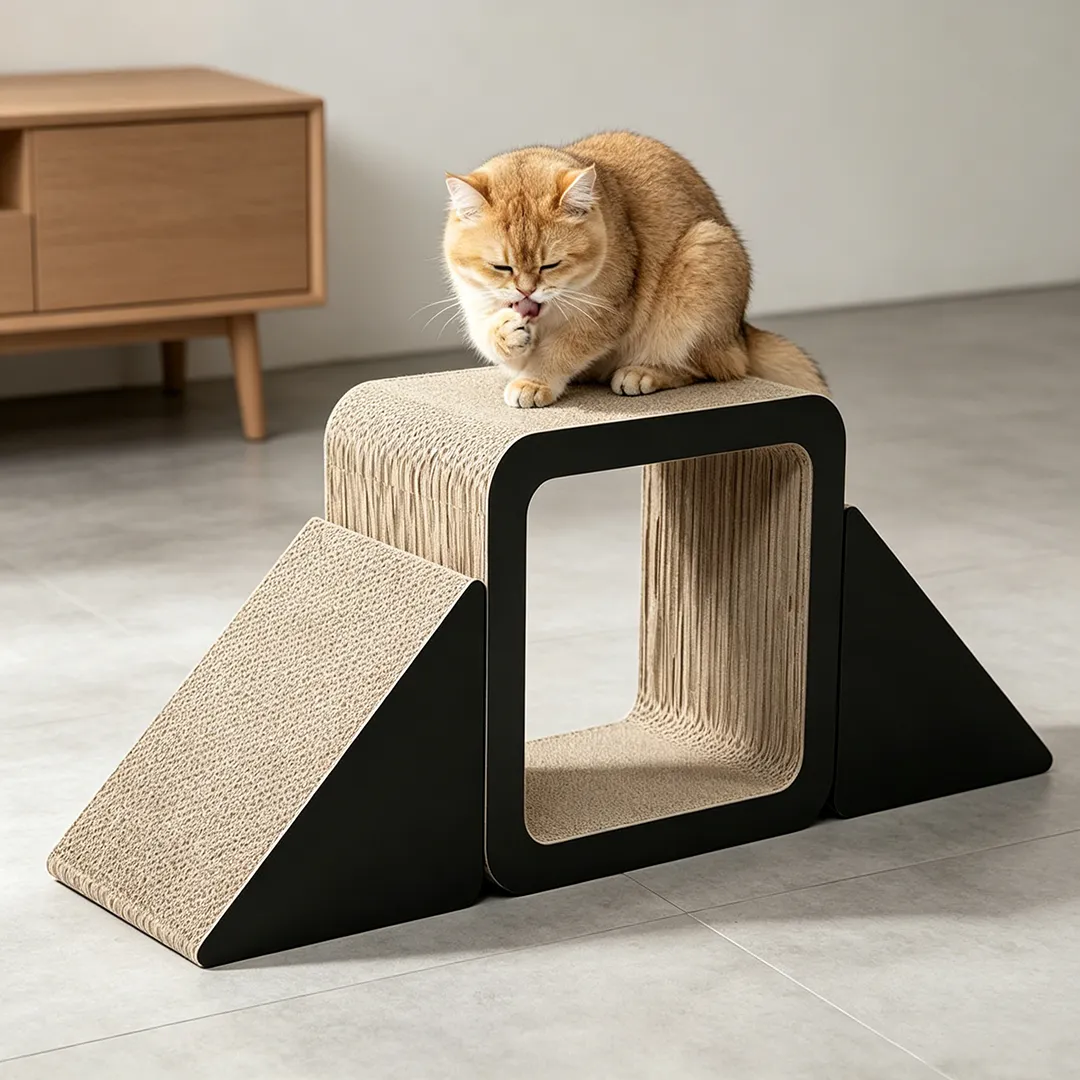 Premium Custom Minimalist Black Geometric Cat Scratcher House ZB-0177
