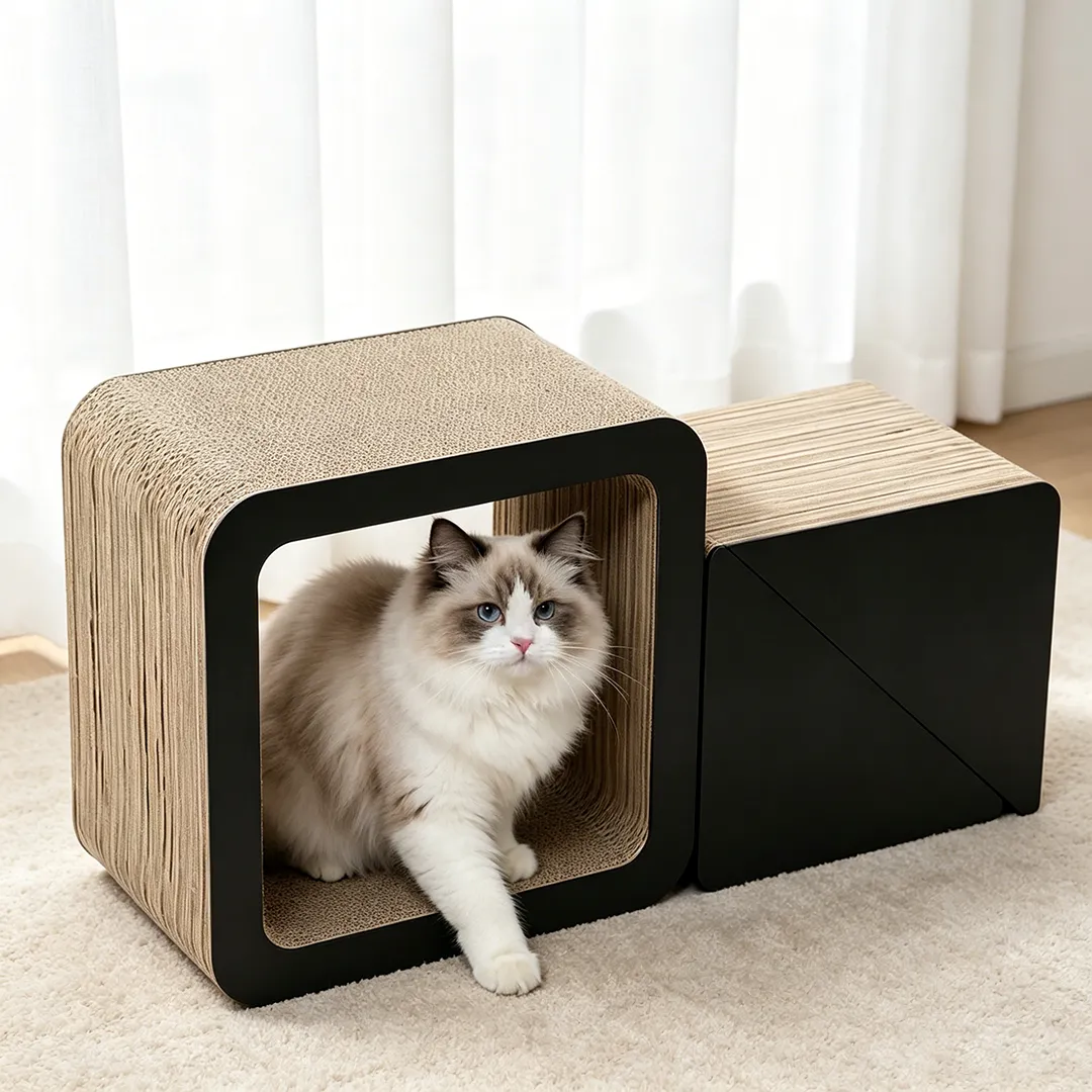 Premium Custom Minimalist Black Geometric Cat Scratcher House ZB-0177