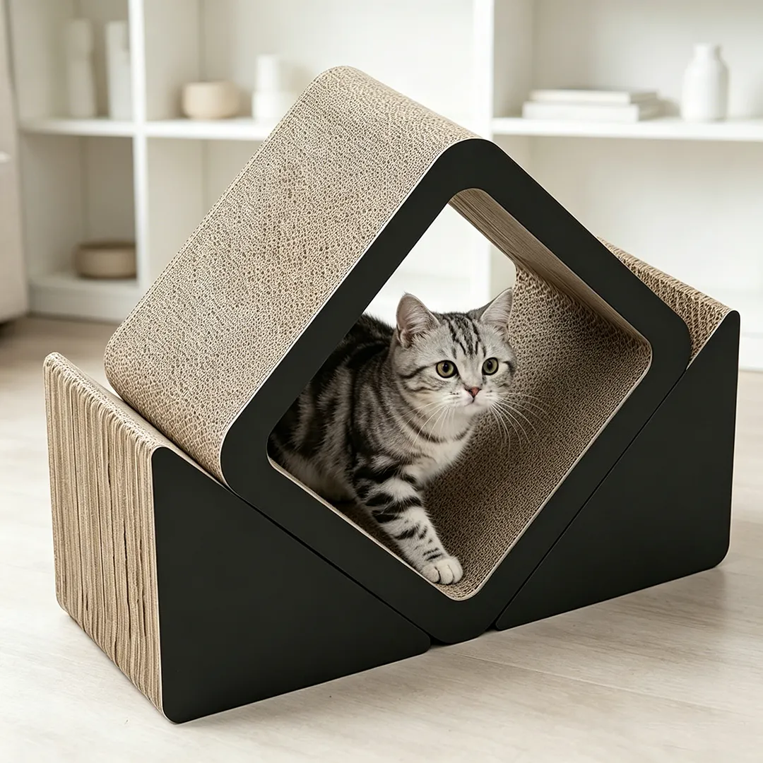 Premium Custom Minimalist Black Geometric Cat Scratcher House ZB-0177