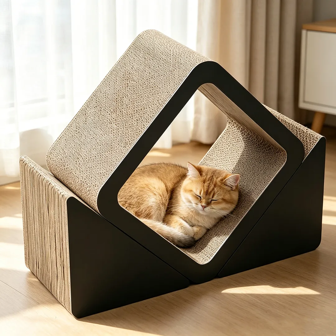 Premium Custom Minimalist Black Geometric Cat Scratcher House ZB-0177