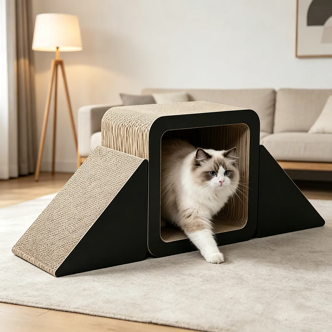 Premium Custom Minimalist Black Geometric Cat Scratcher House ZB-0177