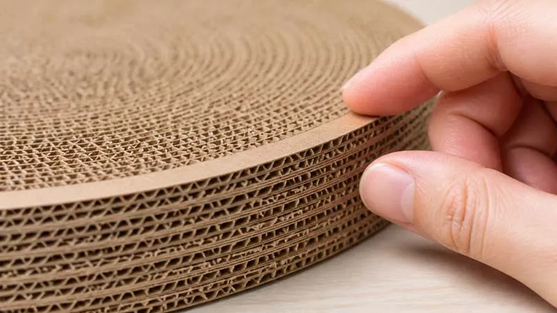 Close-up inspection of clean corrugated cardboard layers and smooth edges